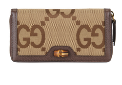Gucci Diana Jumbo GG Continental Wallet, Canvas, Brown, 496334, DB/B, 3*